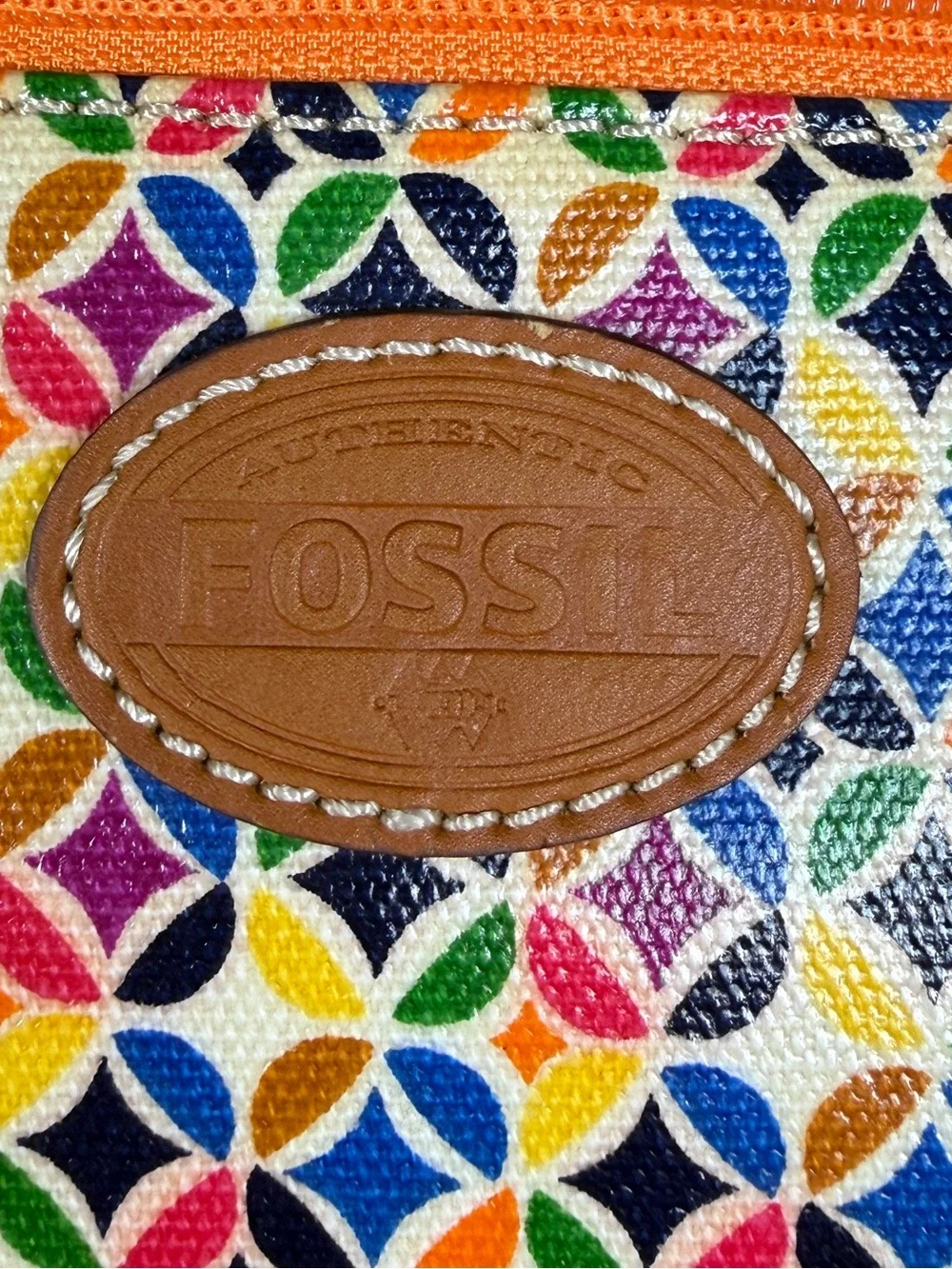Fossil Keyper Y2K Geometric Print Crossbody Bag Leather Trim Adjustable Strap - Picture 9 of 16